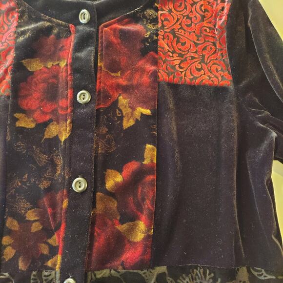 Vtg 90s Velvet Burnout Cropped Cardigan Large Goth Romance Moody Whimsygoth - Picture 10 of 10